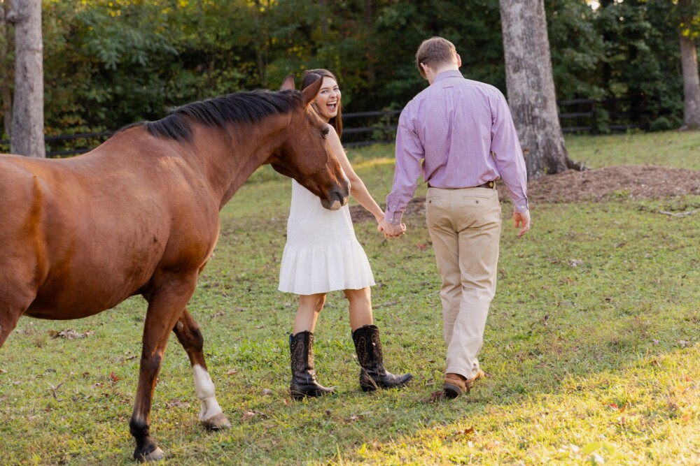 Fall time Signal Mountain engagements with horse by Chattanooga photographer Daisy Moffatt