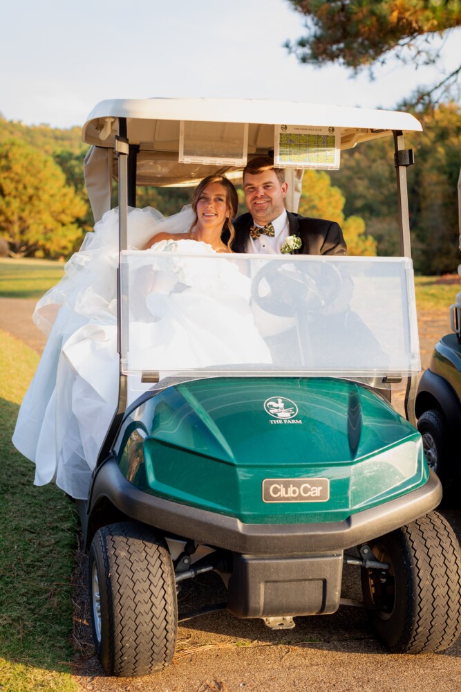 The farm golf club wedding with soft white flowers and black tie celebration